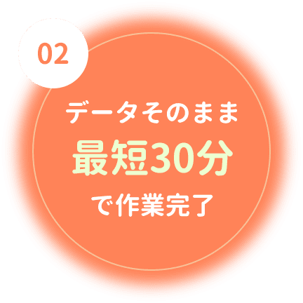 データそのまま最短30分で作業完了